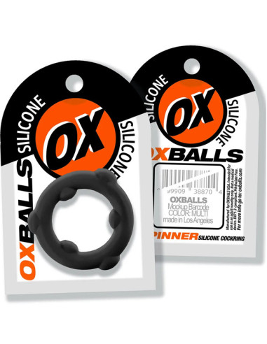 Inel penis premium elastic carnos silicon Liquid negru - Spinner Cockring Black - Oxballs