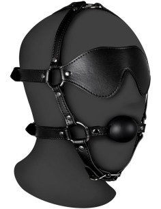 Ham BDSM cu calus si masca piele naturala - Shots Ouch! Xtreme Blindfolded Head Harness Solid Ball Gag 2