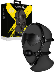 Ham BDSM cu calus si masca piele naturala - Shots Ouch! Xtreme Blindfolded Head Harness Solid Ball Gag