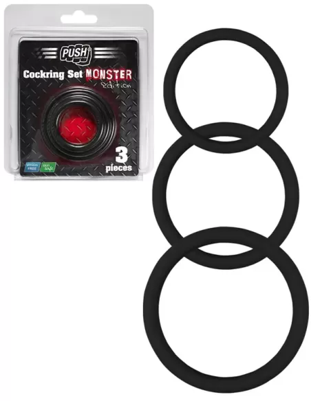 Set trei inele diferite elastice silicon - Push - Monster Edition 3 Set Ring Silicone