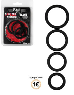 Set 4 inele diferite elastice cauciuc - Black Rubber Cockring 4 Ring Set - Push