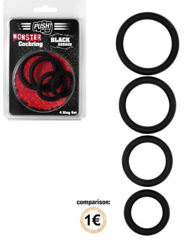 Set 4 inele diferite elastice cauciuc - Black Rubber Cockring 4 Ring Set - Push