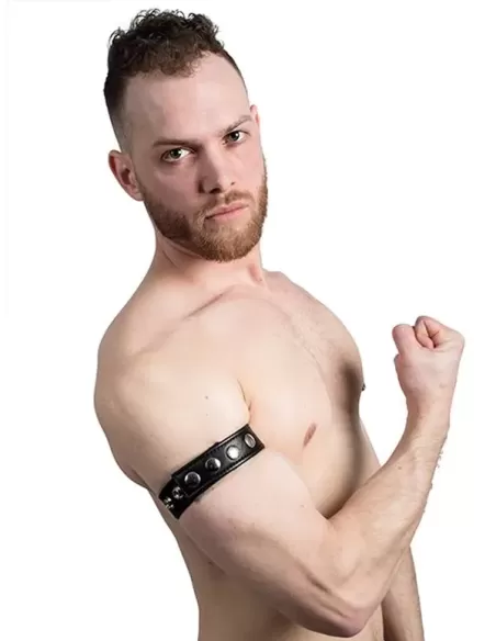 Curea biceps din piele naturala reglabila capse metalice - Leather Armband Snap Studs - BlackFetish - BDSM Sex Shop