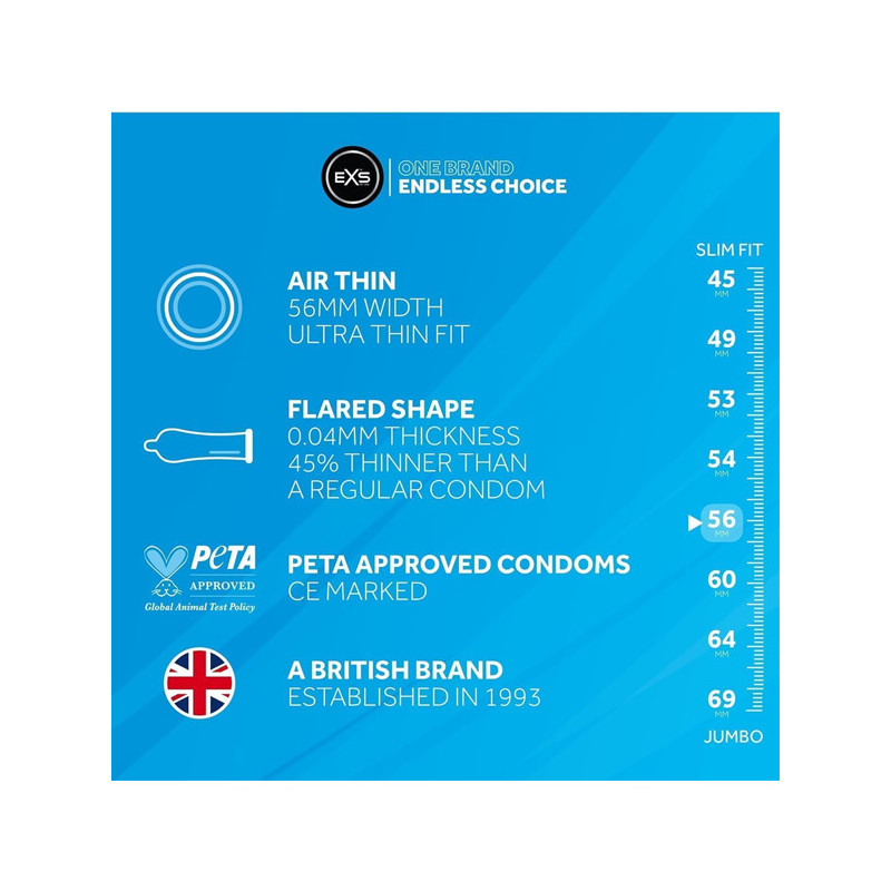Set 12 prezervative ultra subtiri - EXS Air Thin Condoms 12 Pack 56 mm