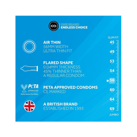 Set 12 prezervative ultra subtiri - EXS Air Thin Condoms 12 Pack 56 mm