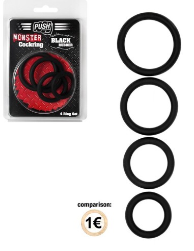 Black Rubber Cockring 4 Ring Set