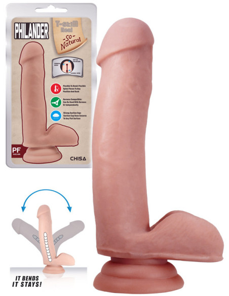 Dildo realist silicon TPE 17.50 x 3.5 cm textura catifelata ventuza - Chisa - Philander