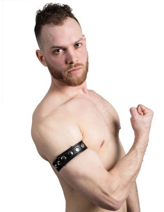Curea biceps din piele naturala reglabila capse metalice - Leather Armband Snap Studs - Blackfetish.ro - BDSM Sex Shop