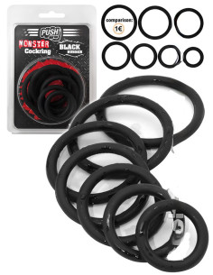 Set sapte inele diferite elastice cauciuc - Black Rubber Cockring 7 Ring Set - Push Monster