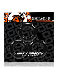 Set 3 inele penis elastice carnoase silicon TPR negru - Willy Rings 3 pack Black - Oxballs 2