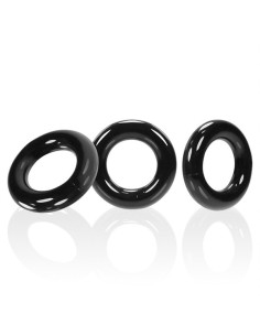 Set 3 inele penis elastice carnoase silicon TPR negru - Willy Rings 3 pack Black - Oxballs