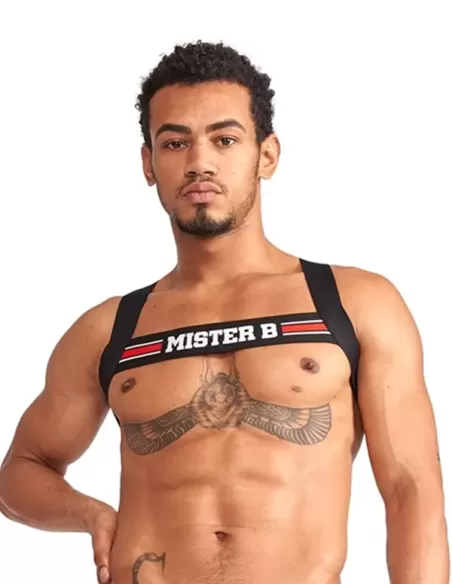 Club Harness X-Back Striped Red - MisterB - ham BDSM elastic rosu