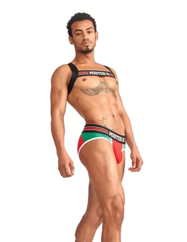 Club Harness X-Back Striped Red - MisterB - ham BDSM elastic rosu