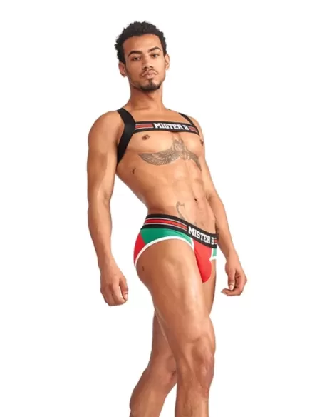 Club Harness X-Back Striped Red - MisterB - ham BDSM elastic rosu