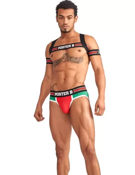 Club Harness X-Back Striped Red - MisterB - ham BDSM elastic rosu