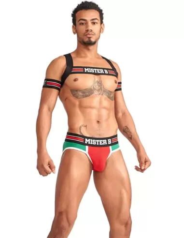 Club Harness X-Back Striped Red - MisterB - ham BDSM elastic rosu