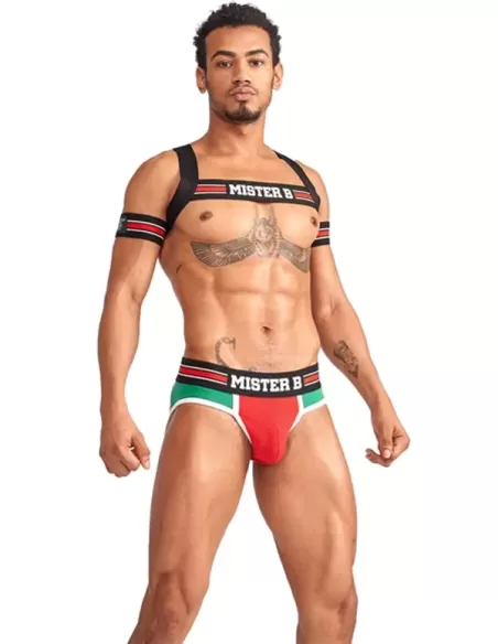 Club Harness X-Back Striped Red - MisterB - ham BDSM elastic rosu