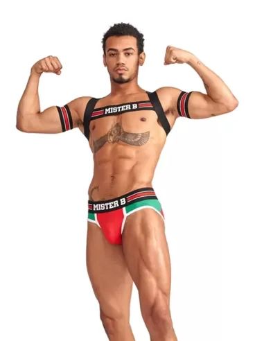 Club Harness X-Back Striped Red - MisterB - ham BDSM elastic rosu