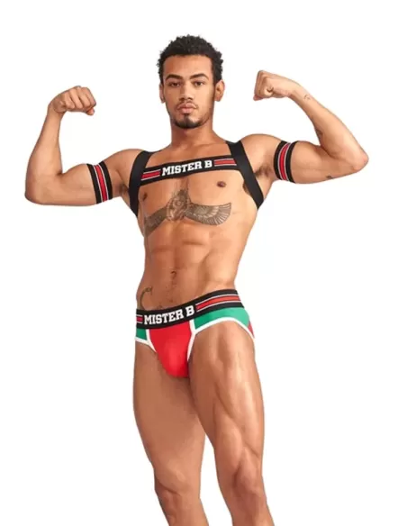 Club Harness X-Back Striped Red - MisterB - ham BDSM elastic rosu