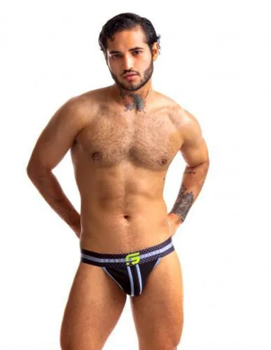 Lenjerie suspensor sportiv - Jersey Jock Black Neon Green - Sport Fucker