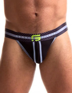 Lenjerie suspensor sportiv - Jersey Jock Black Neon Green - Sport Fucker