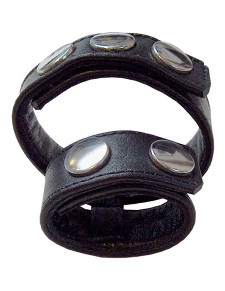 Inel cockring separatie testicole piele naturala neagra - Double Cockstrap Small - MisterB