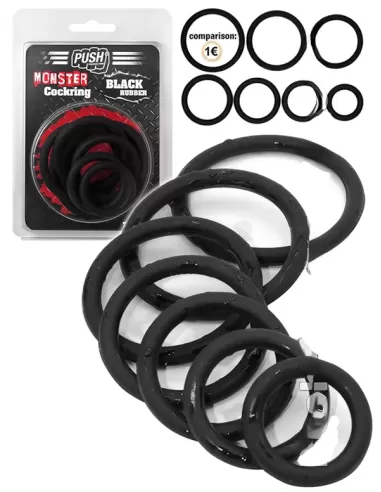 Black Rubber Cockring 7 Ring Set