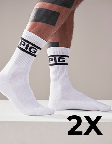 Pachet dublu sosete fetish BDSM- Crew Socks Pig 2-Pack White - MisterB